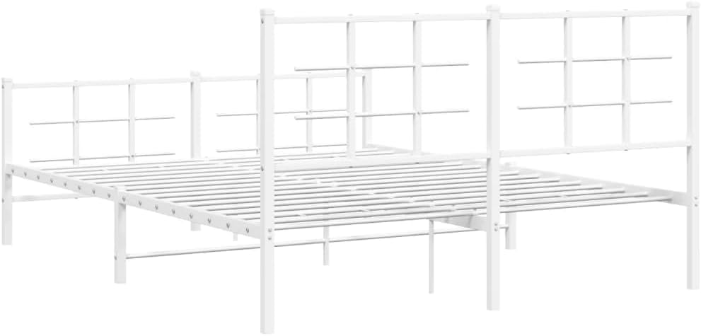 White Steel Metal Bed Frame Double Bed with Headboard Footboard S937