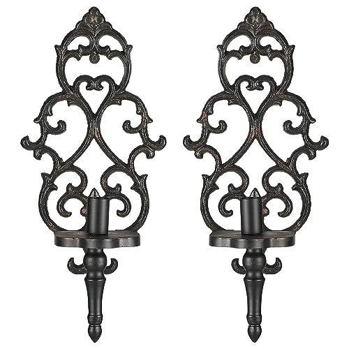 Black Antique Metal Wall Candle Sconce Holder Set of 2 A9780