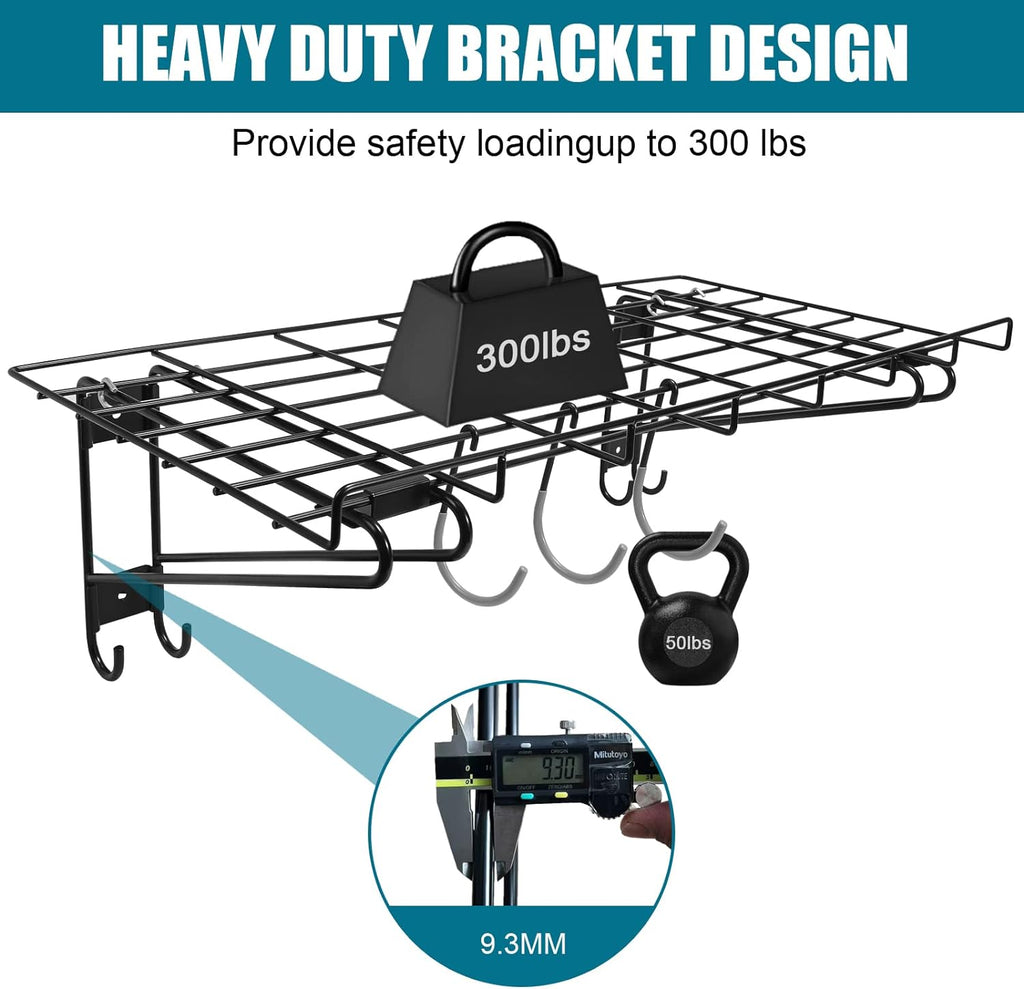 2-Pack Black Garage Wall Shelving with 6 Bike Hooks C639296