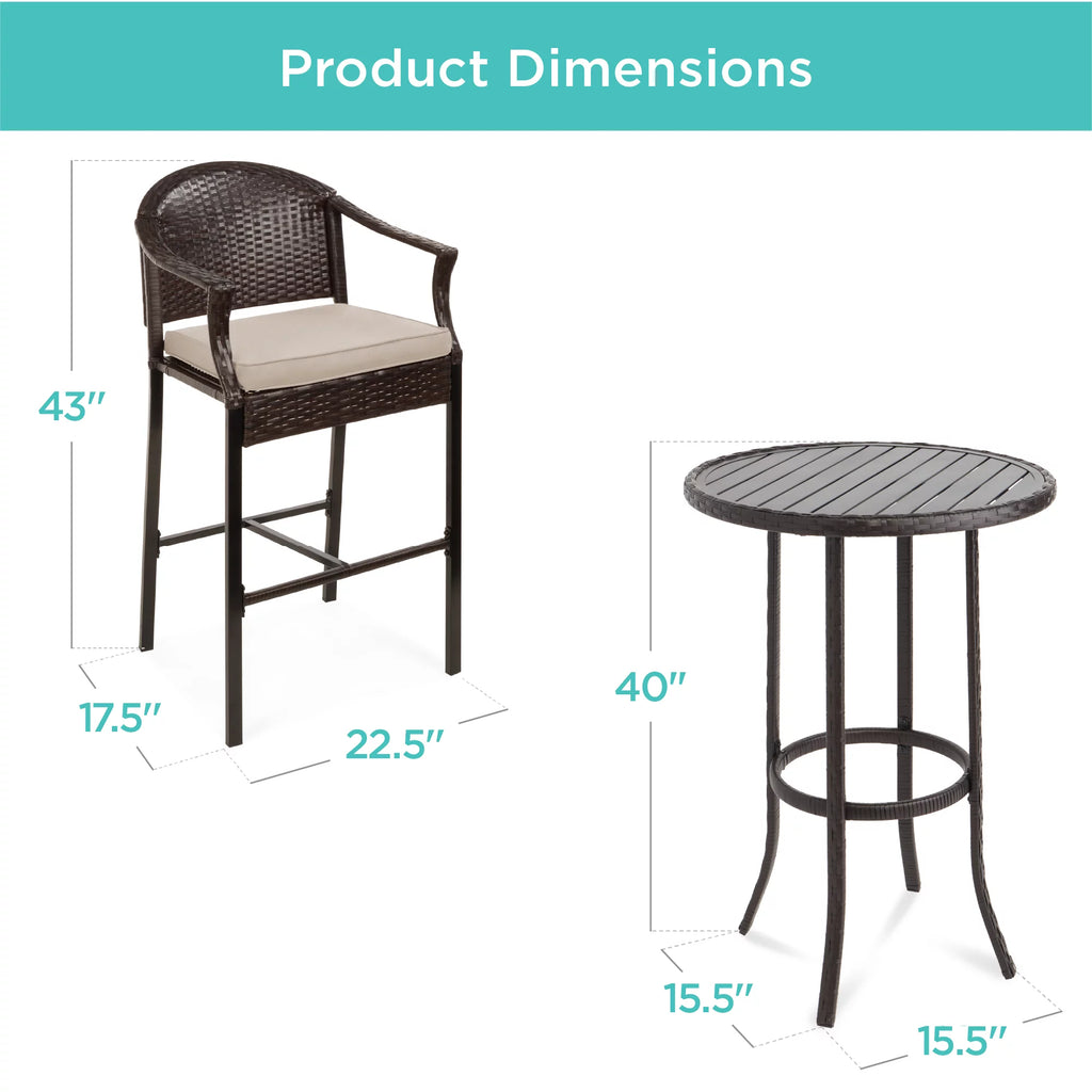 3-Piece Outdoor Wicker Patio Bar Table Bistro Set with Barstools X92219