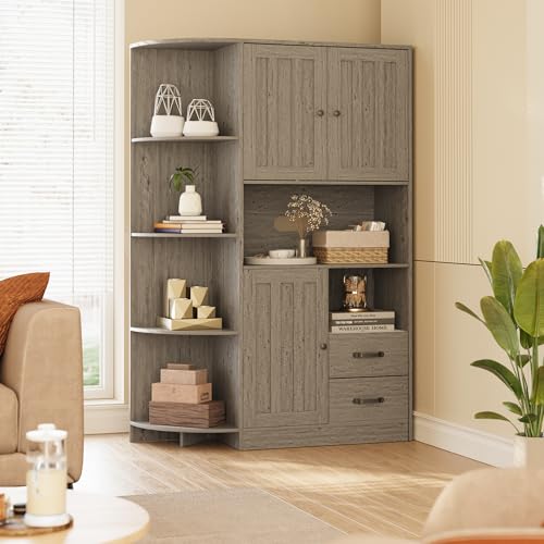 60.4" Farmhouse Kitchen Pantry Storage Cabinet with Doors and Adjustable Shelves Z21999