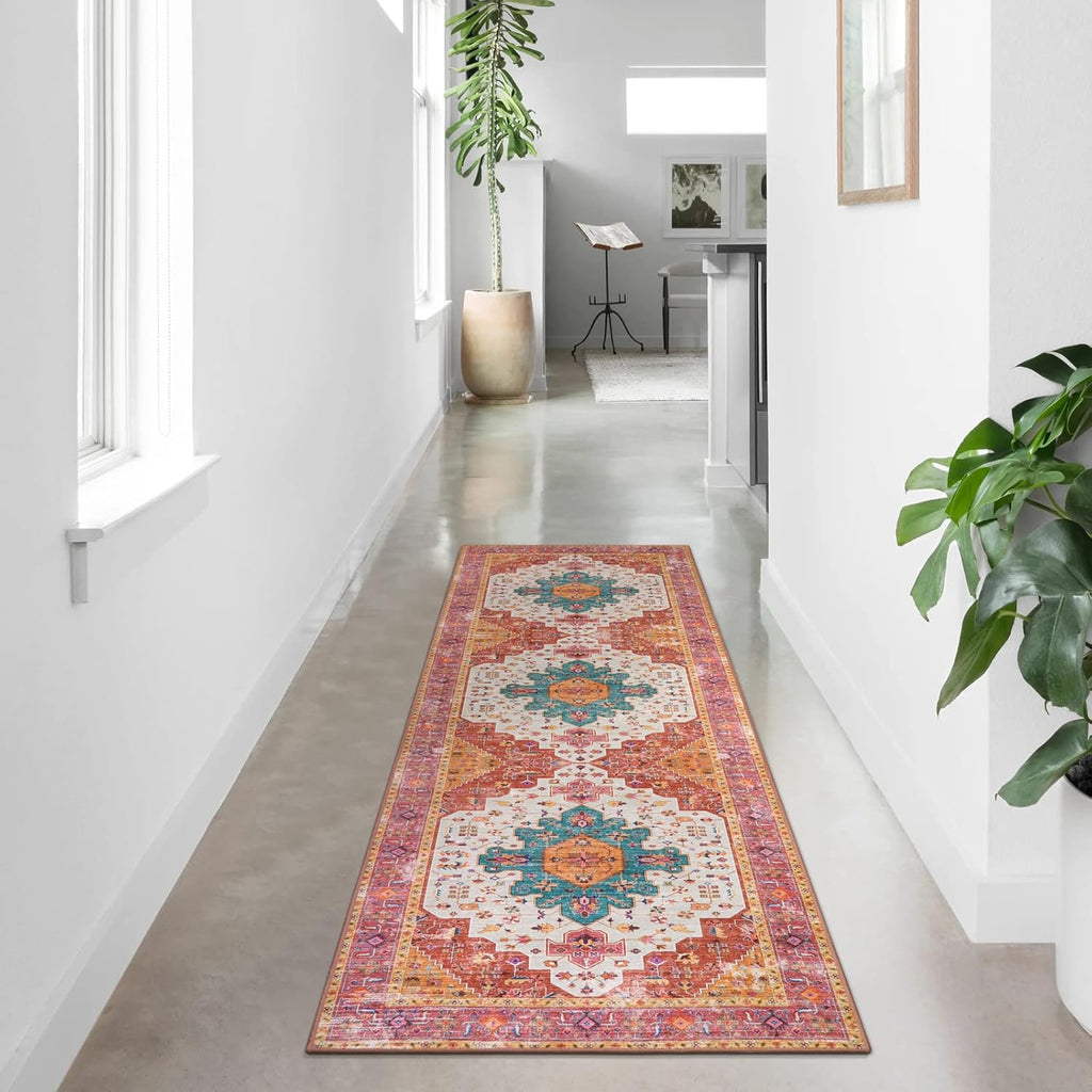 Ultra-Thin Washable Runner Rug - 2x7 Pink Non Skid Low Pile V9938