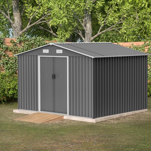 Black Heavy-Duty Outdoor Metal Storage Shed with Floor Base C84299