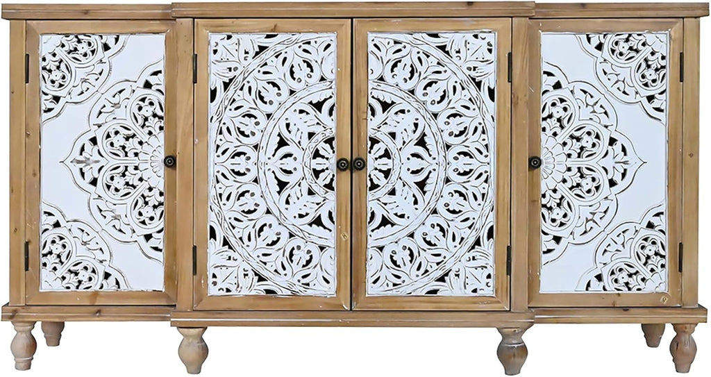 Natural Wood 4-Door Distressed Accent Cabinet with Adjustable Shelves F536827