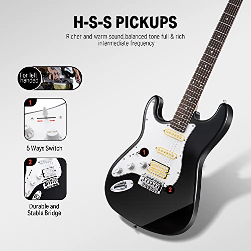 Black HSS Solid Body Electric Guitar with Amplifier, Bag, Tuner, Capo, Strap, Cable, Picks W801403