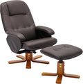 Faux Leather Beige Brown Swivel Recliner Chair with Ottoman B1119