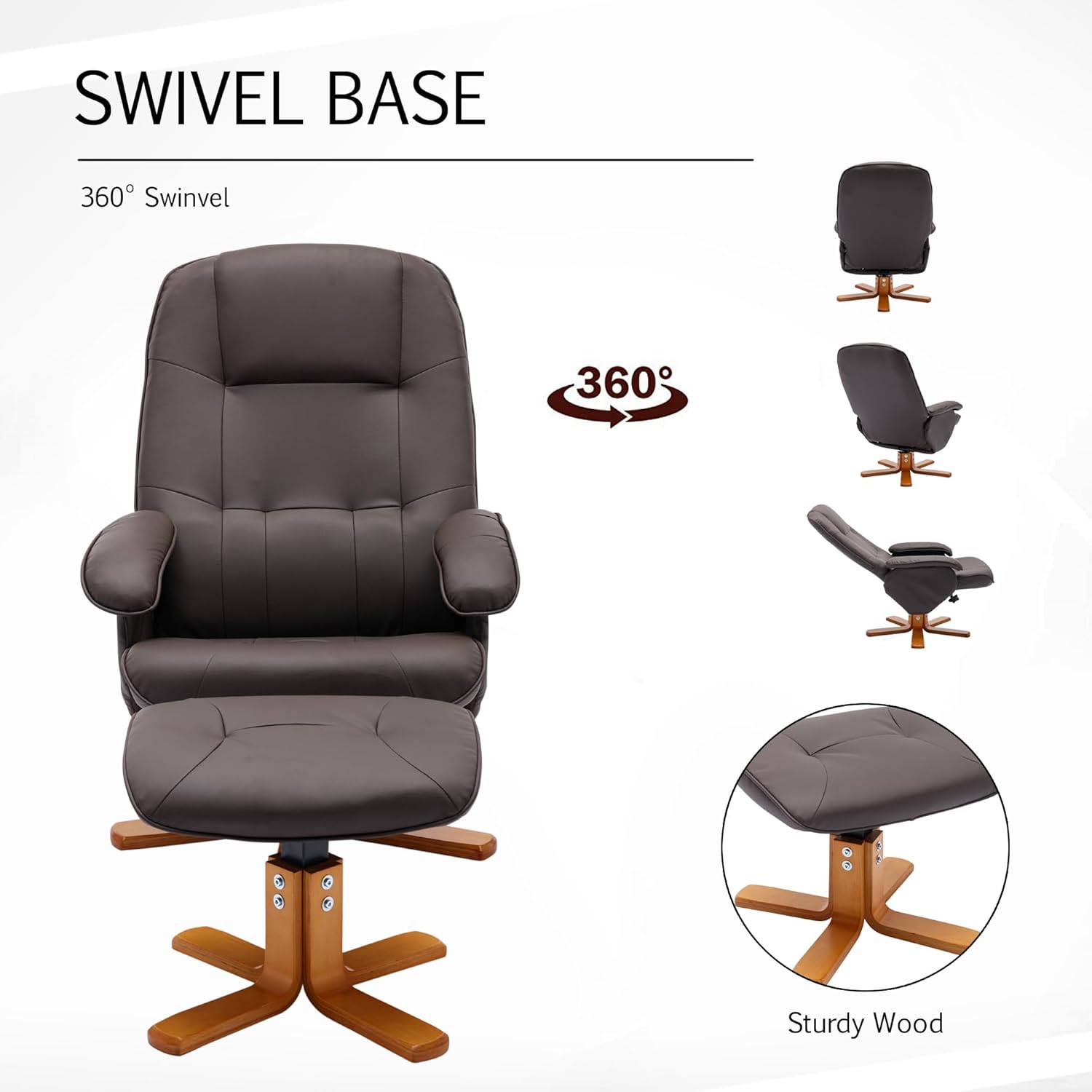 Faux Leather Beige Brown Swivel Recliner Chair with Ottoman B1119
