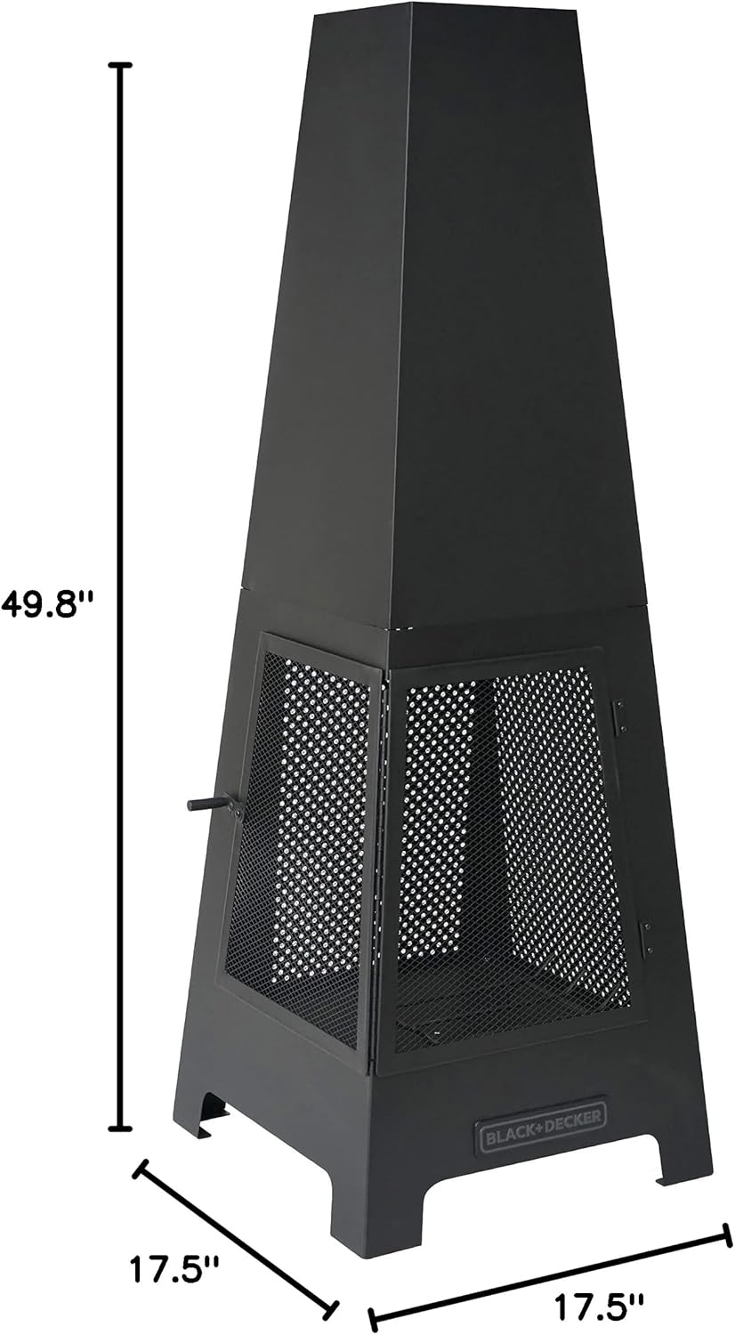 Black Steel Chiminea Fireplace with Poker C739350