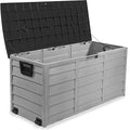 63 Gallon Deck Box with Built In Wheel Outdoor Storage Bench D456