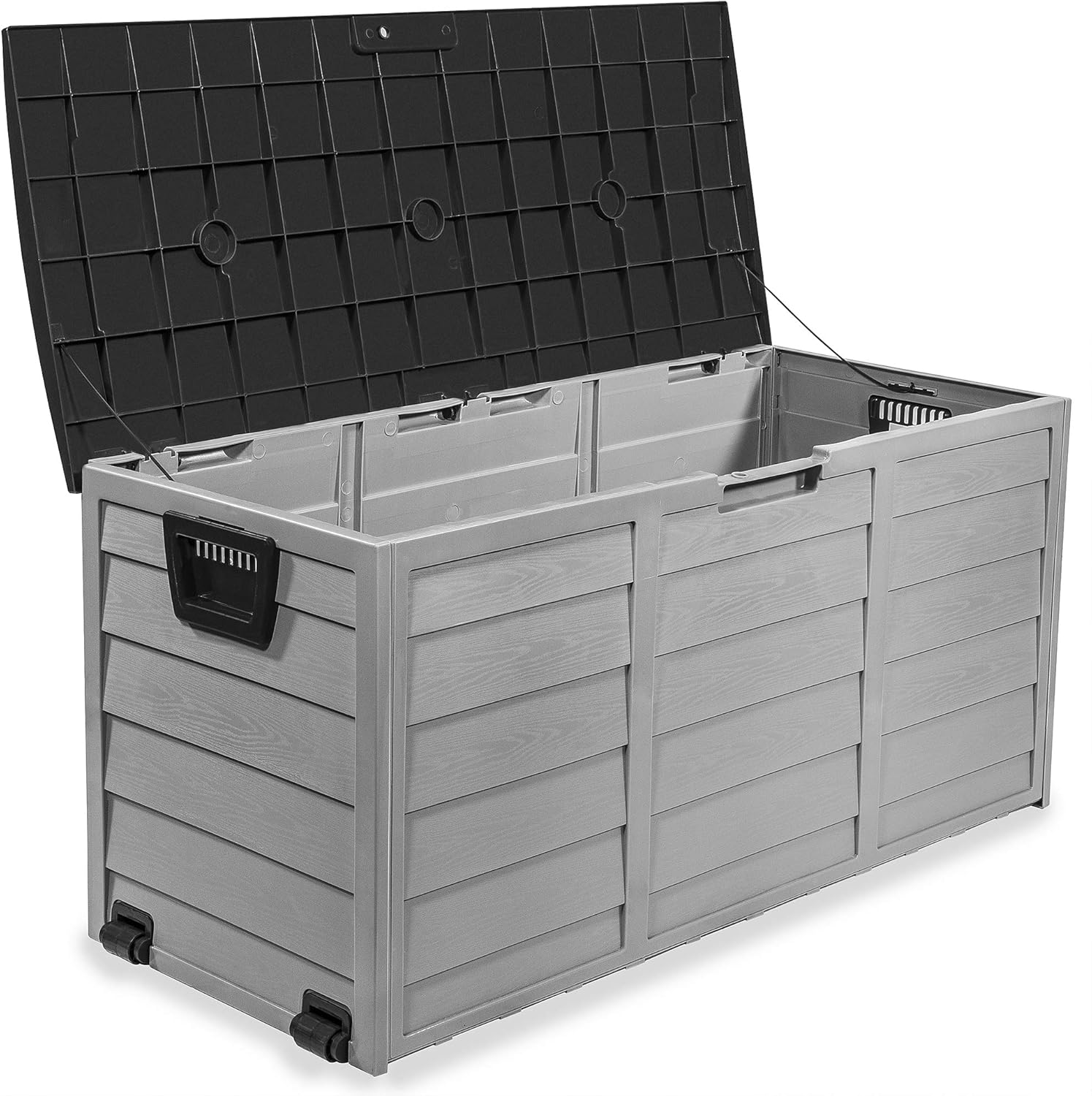 63 Gallon Deck Box with Built In Wheel Outdoor Storage Bench D456