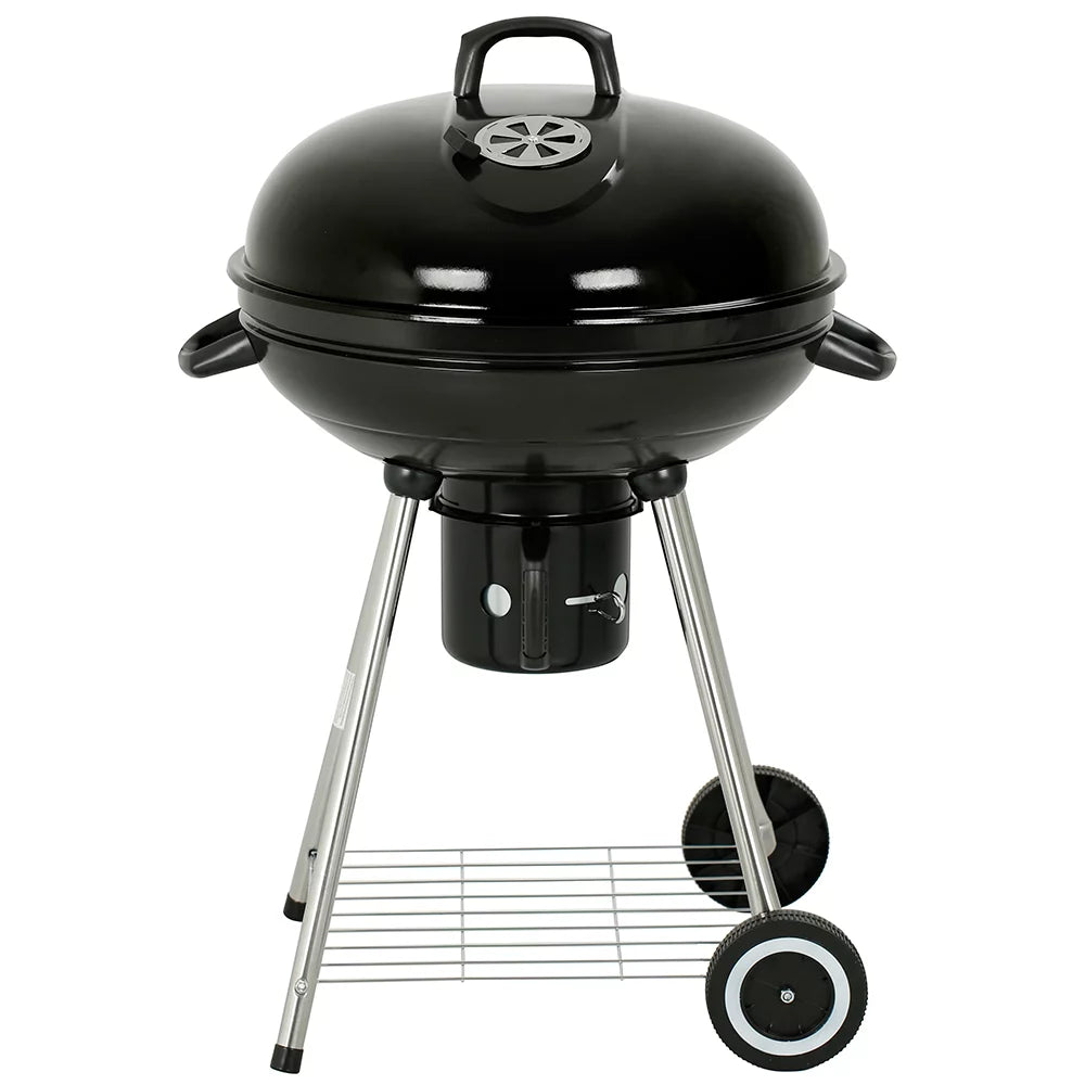 22" Round Portable Charcoal Kettle Grill With 2 Wheels, Black U175609