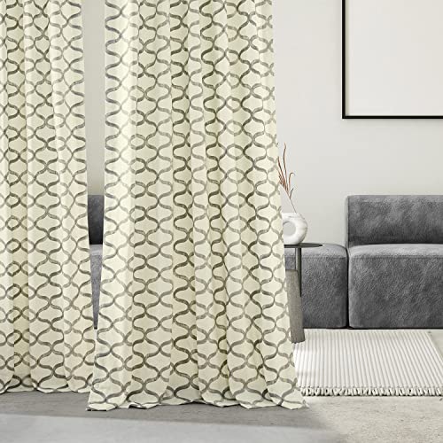 Wavy Silver Grey Grommet Geometric Printed Cotton Curtains 108 Inches Long 1 Panel H662