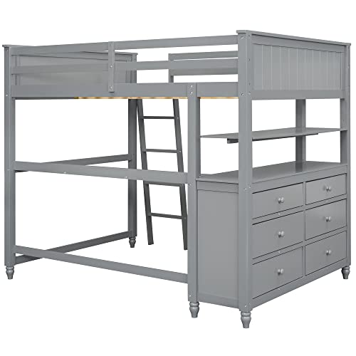 Gray Twin Loft Bed with Storage Cabinet and Desk D454795