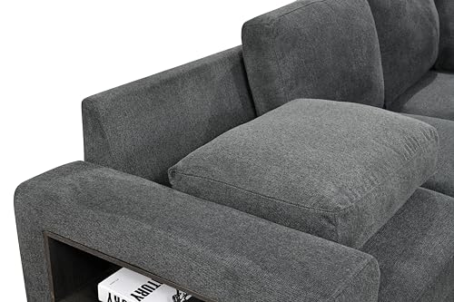 125'' U Shaped 7 Seat Sectional Sofa Couch with Cabinet, Sofa Bed with Storage Chaise and Pull-Out Couch Bed, Light Gray E1200