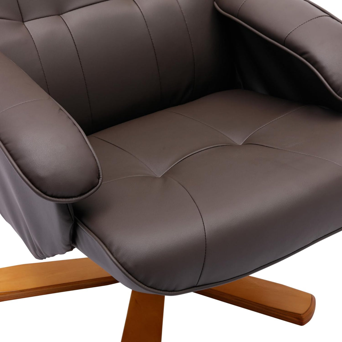 Faux Leather Beige Brown Swivel Recliner Chair with Ottoman B1119
