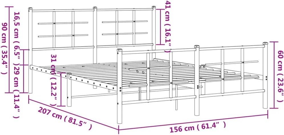 White Steel Metal Bed Frame Double Bed with Headboard Footboard S937