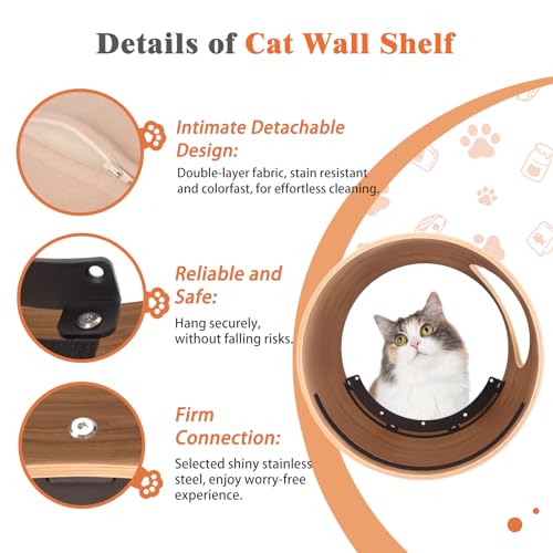 Oak Round Cat Wall Shelves with Cushion V726