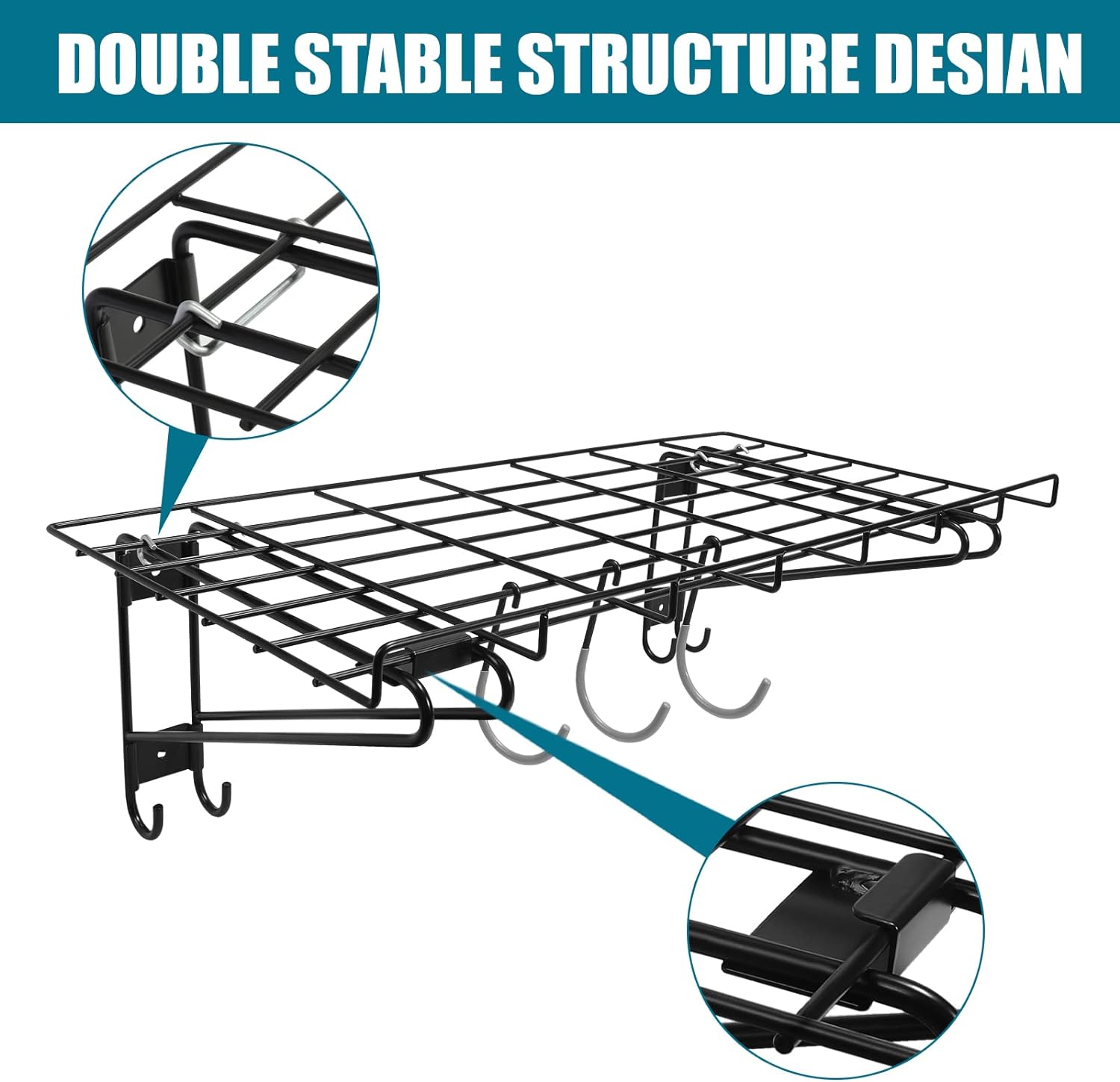 2-Pack Black Garage Wall Shelving with 6 Bike Hooks C639296