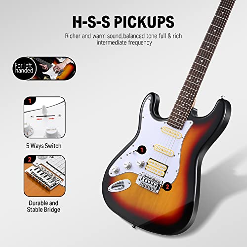 Black HSS Solid Body Electric Guitar with Amplifier, Bag, Tuner, Capo, Strap, Cable, Picks W801403