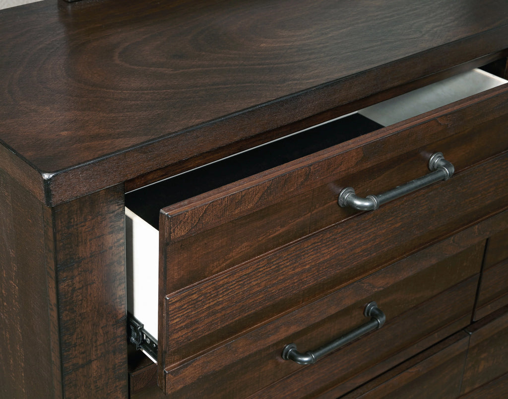 Espresso Wood Queen Bedroom Set with Dresser, Mirror, Nightstands, Chest H1395
