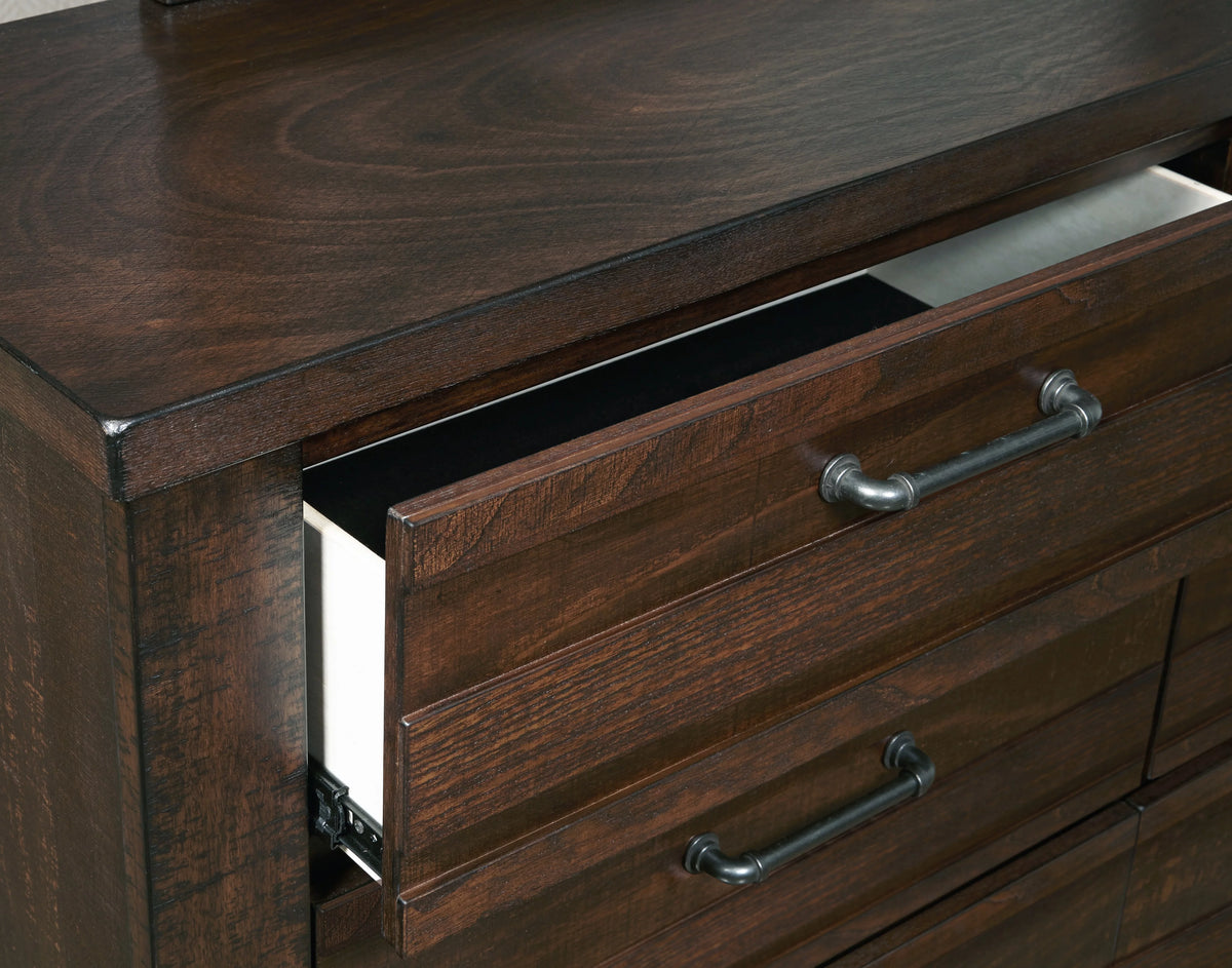 Espresso Wood Queen Bedroom Set with Dresser, Mirror, Nightstands, Chest H1395