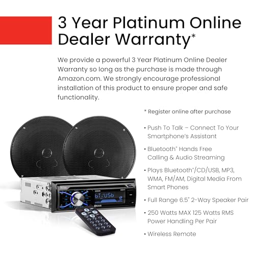 Single Din Bluetooth Car Stereo with 6.5 Inch 2 Way Speakers V3086