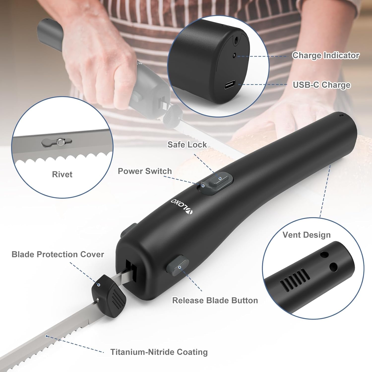 Cordless Electric Knife with Safety Lock Include 2 Blades B809109