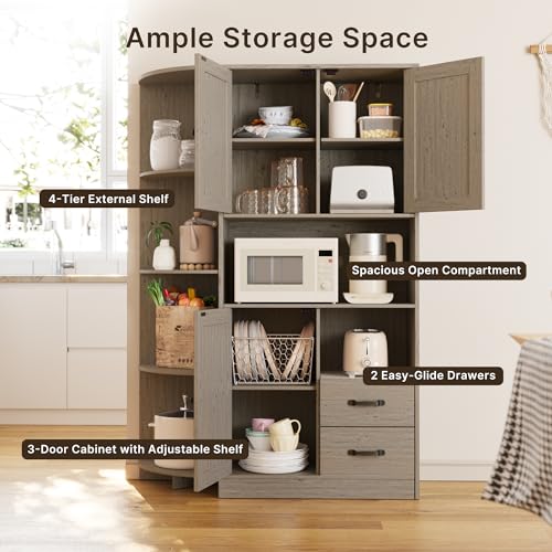 60.4" Farmhouse Kitchen Pantry Storage Cabinet with Doors and Adjustable Shelves Z21999