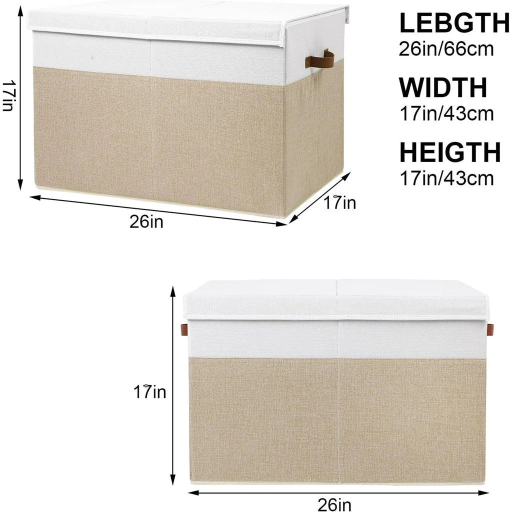 Extra Large Toy Storage Box with Lid, Beige and White U345