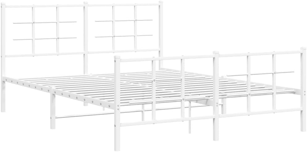 White Steel Metal Bed Frame Double Bed with Headboard Footboard S937