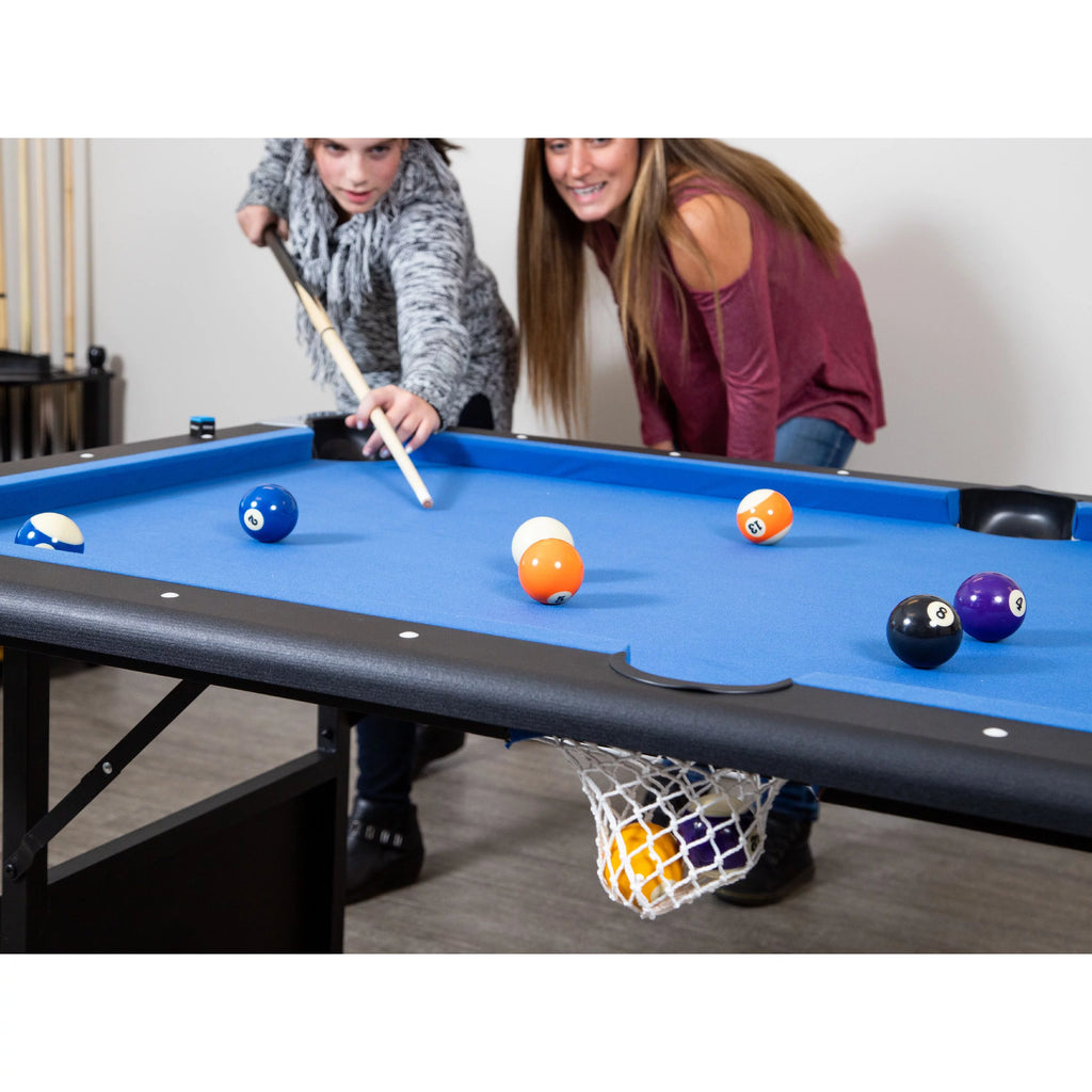 Portable Folding 6 ft. Pool Table, Blue Felt Y255
