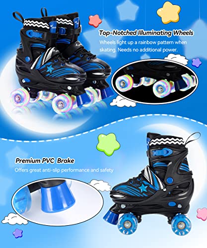 4 Sizes Adjustable Light Up Kids Roller Skates with Protective Gears Illuminating Wheels D67931