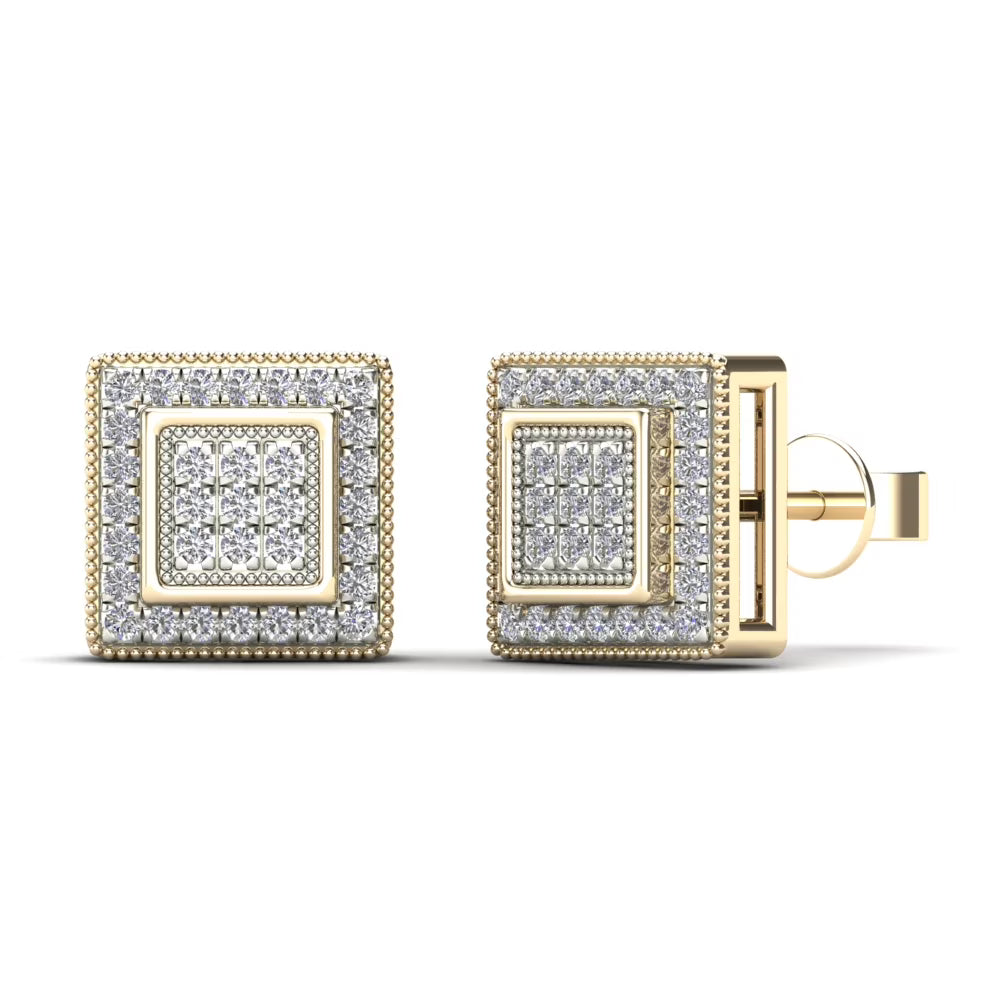 14K Yellow Gold Diamond Square Stud Earrings K536