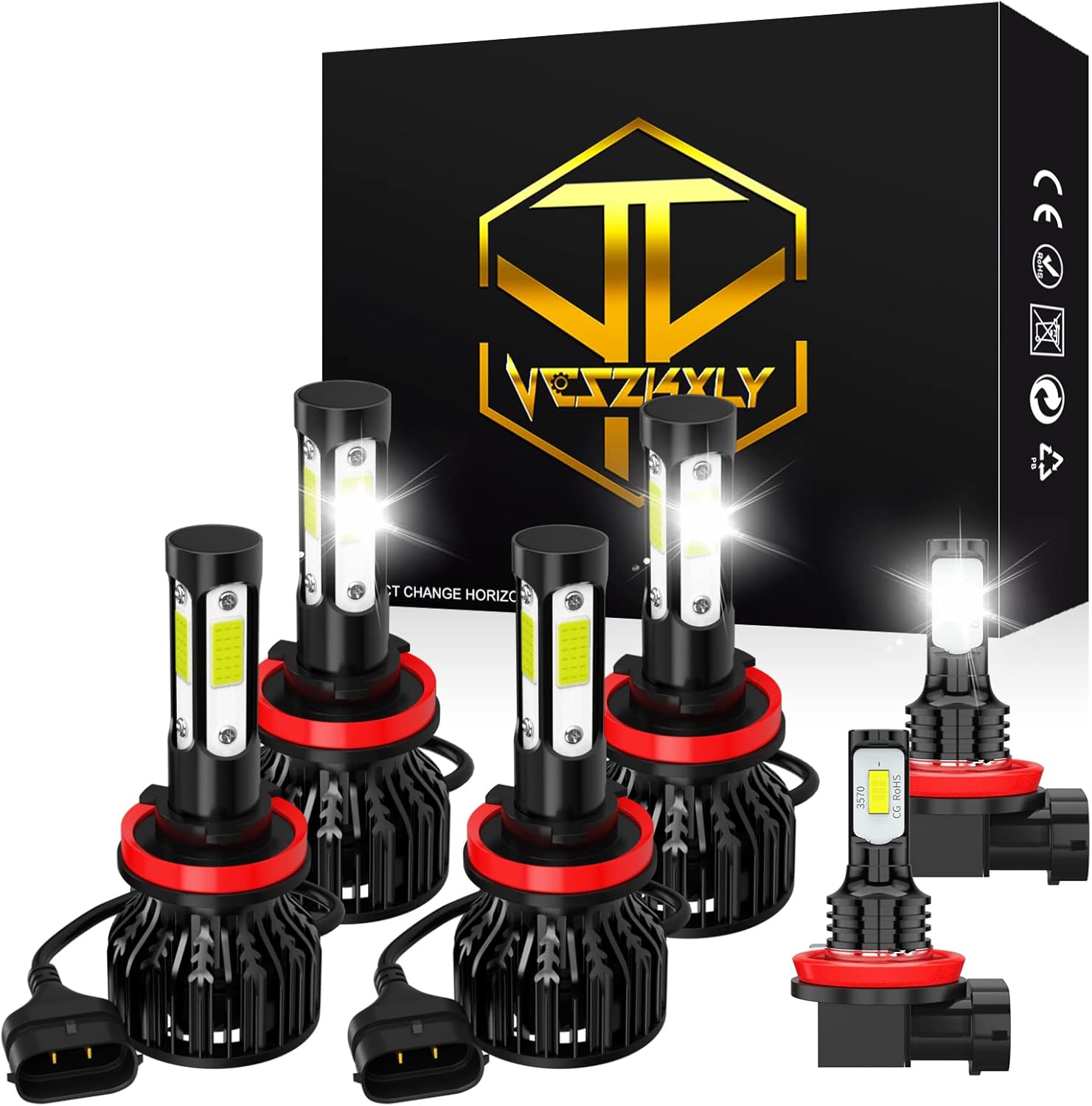 9003/H4 High/Low Beam LED Headlight Bulbs, H11/H16 LED Fog Light Bulbs, Pack of 4 N513