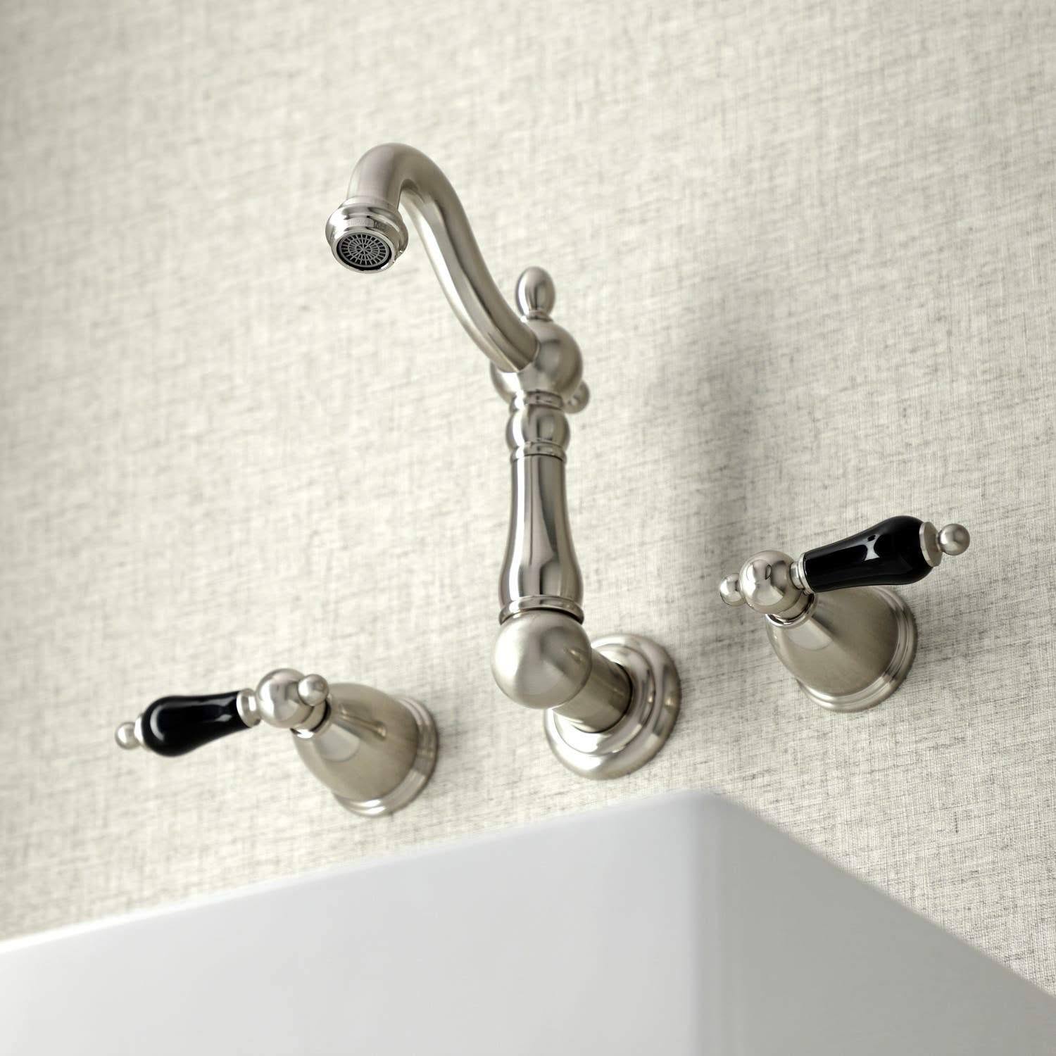 Brushed Nickel Two-Handle Wall Mount Bathroom Faucet O3324