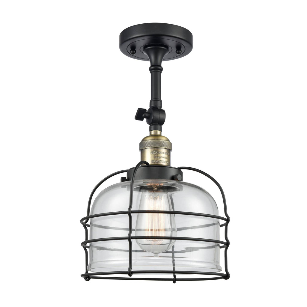 Large Bell Cage Semi-Flush Mount Light in Matte Black G131