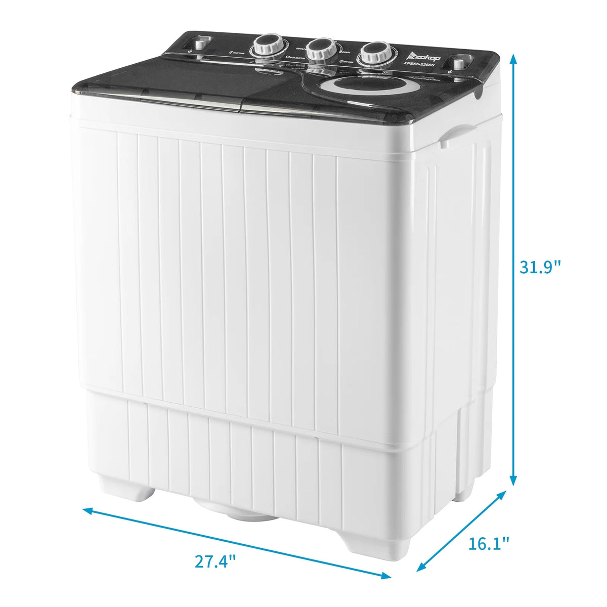 Semi-automatic Twin Tub Washing Machine with Built-in Drain Pump, White&Black S4765