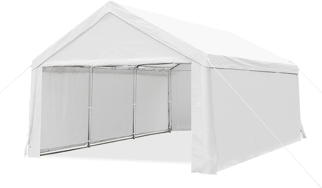Beige Heavy Duty Carport Car Canopy with Reinforced Ground Bars M611902