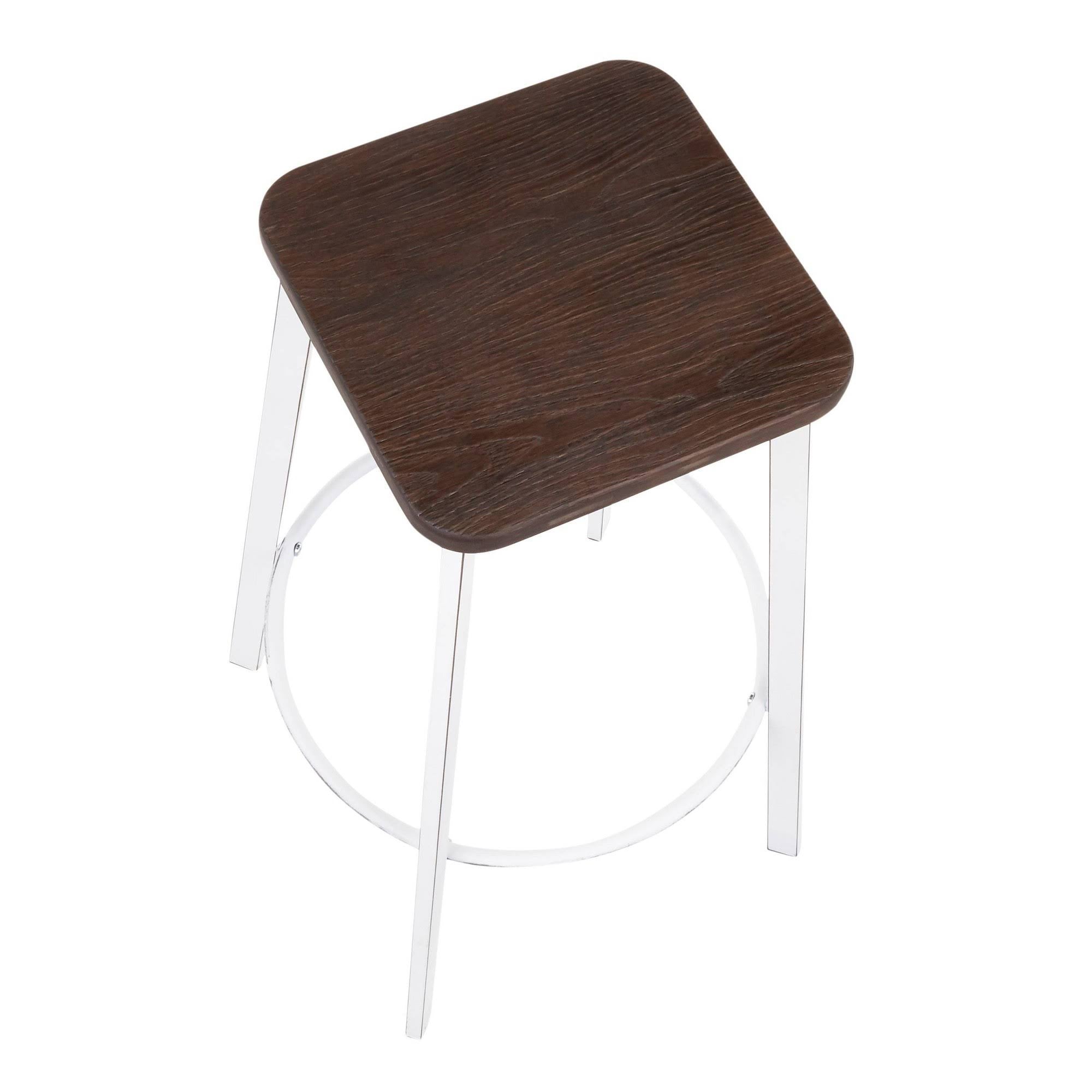 Vintage White Metal and Espresso Bamboo Square Barstool Set of 2 Q135