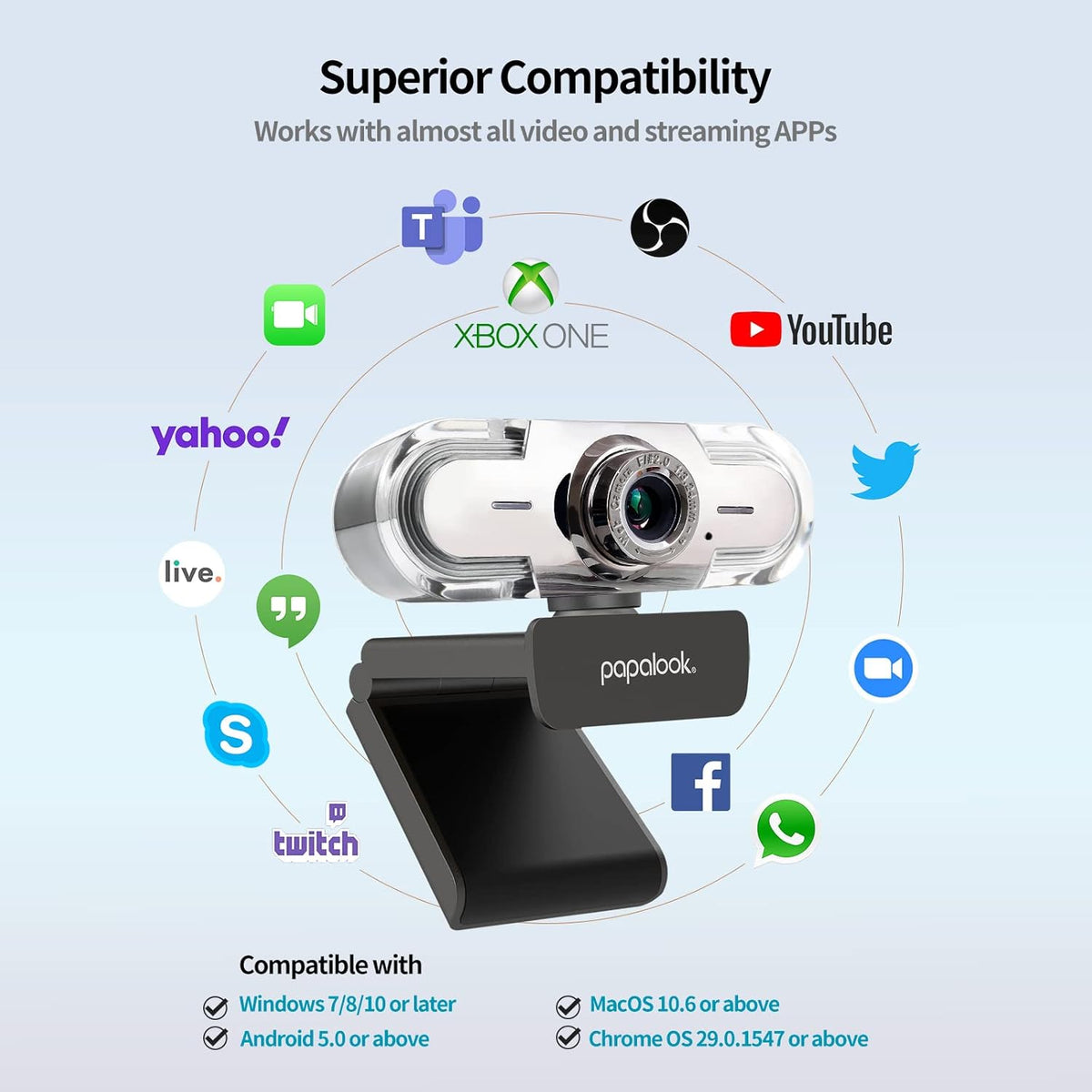 1080P Webcam with Microphone, Full HD Streaming Web Camera, 90° View Computer Camera, Manual Focus USB Camera I79436