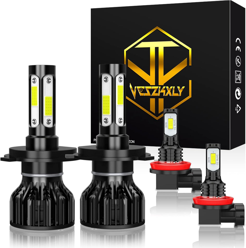 9003/H4 High/Low Beam LED Headlight Bulbs, H11/H16 LED Fog Light Bulbs, Pack of 4 N513