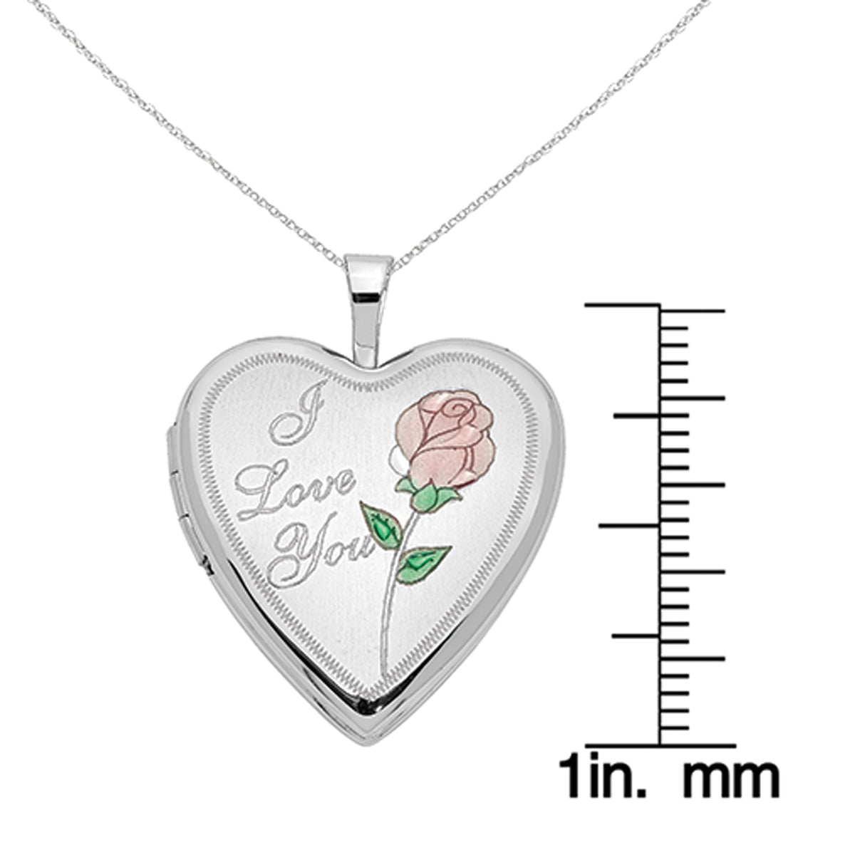 14 Karat White Gold Enamel Heart Locket on 18-inch Cable Rope Chain H548785