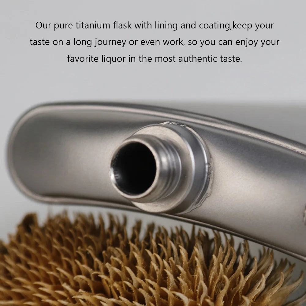 Titanium Flask Hip Flagon with Screw Clip Ultralight Flat Bottle with Ti Funnel K8643
