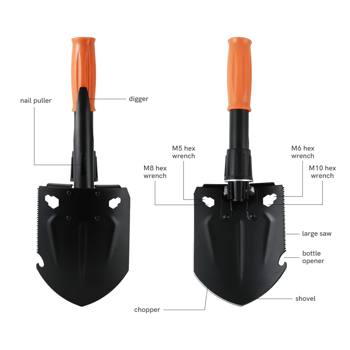 15.35 inch 30-in-1 Survival Kit Folding Shovel with Hard Carrying Case E8243