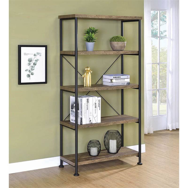 Rustic Oak and Black 4 Shelf Bookcase J60254