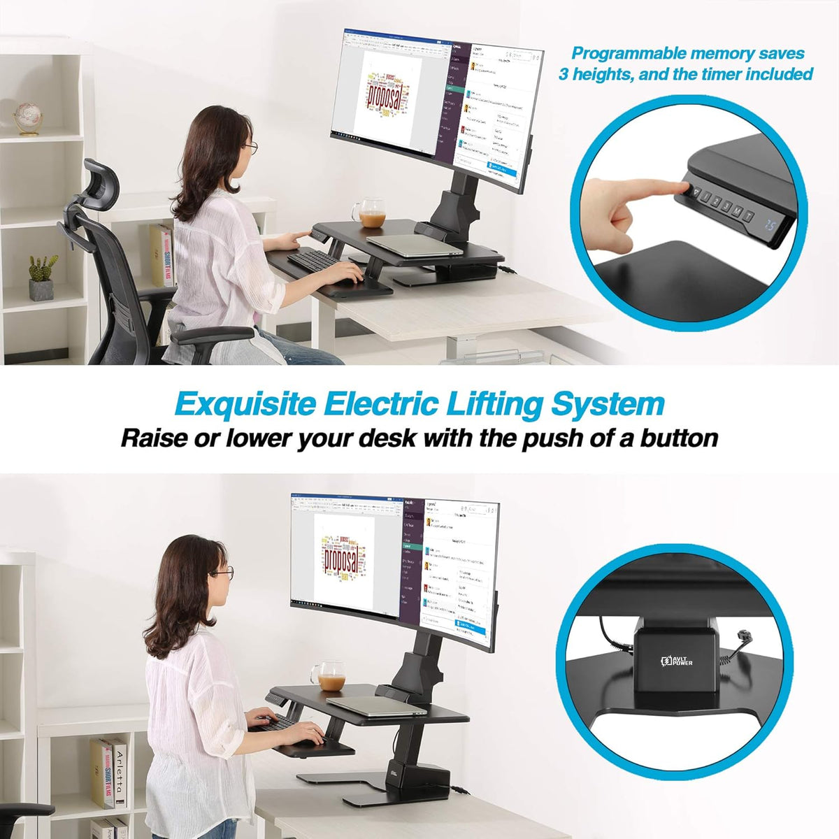 Dual 32" Monitor Electric Standing Desk with Keyboard Tray Extra Large 28"x 16" Tabletop Motorized Height Adjustable Sit to Stand Table N9119