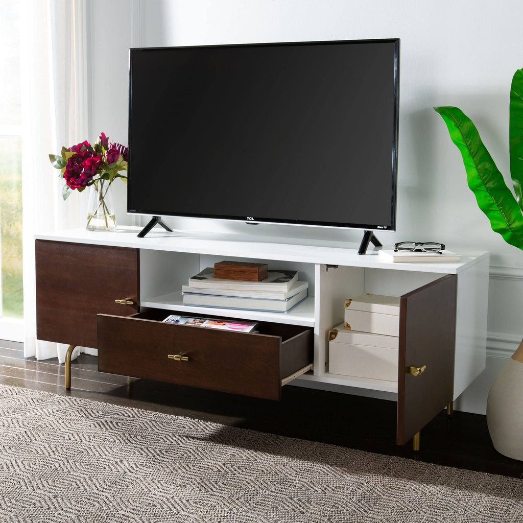 Cream White Washed Media Stand U607754