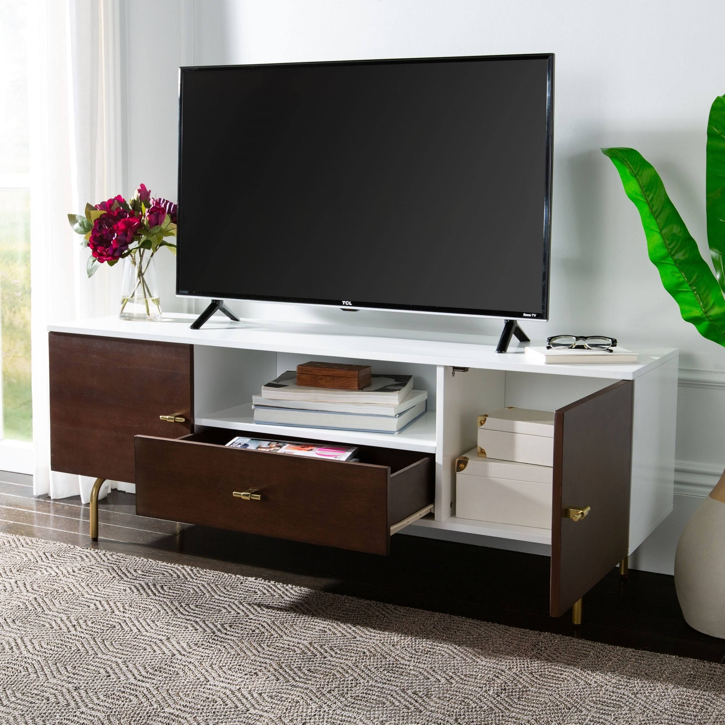 Cream White Washed Media Stand U607754