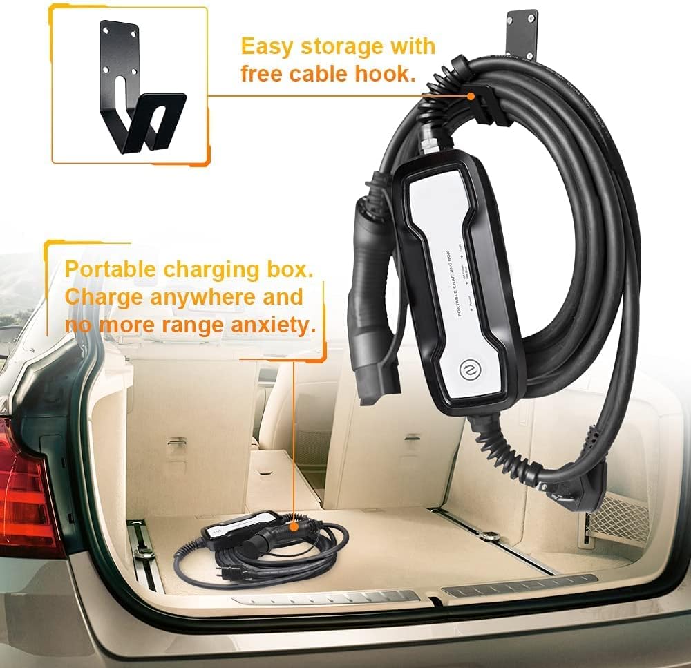 EV Charger Level 1/2 Switchable Current 10/16A NEMA 6-20 Plug with NEMA 5-15P Adapter 110V-240V Electric Car Charger C46889