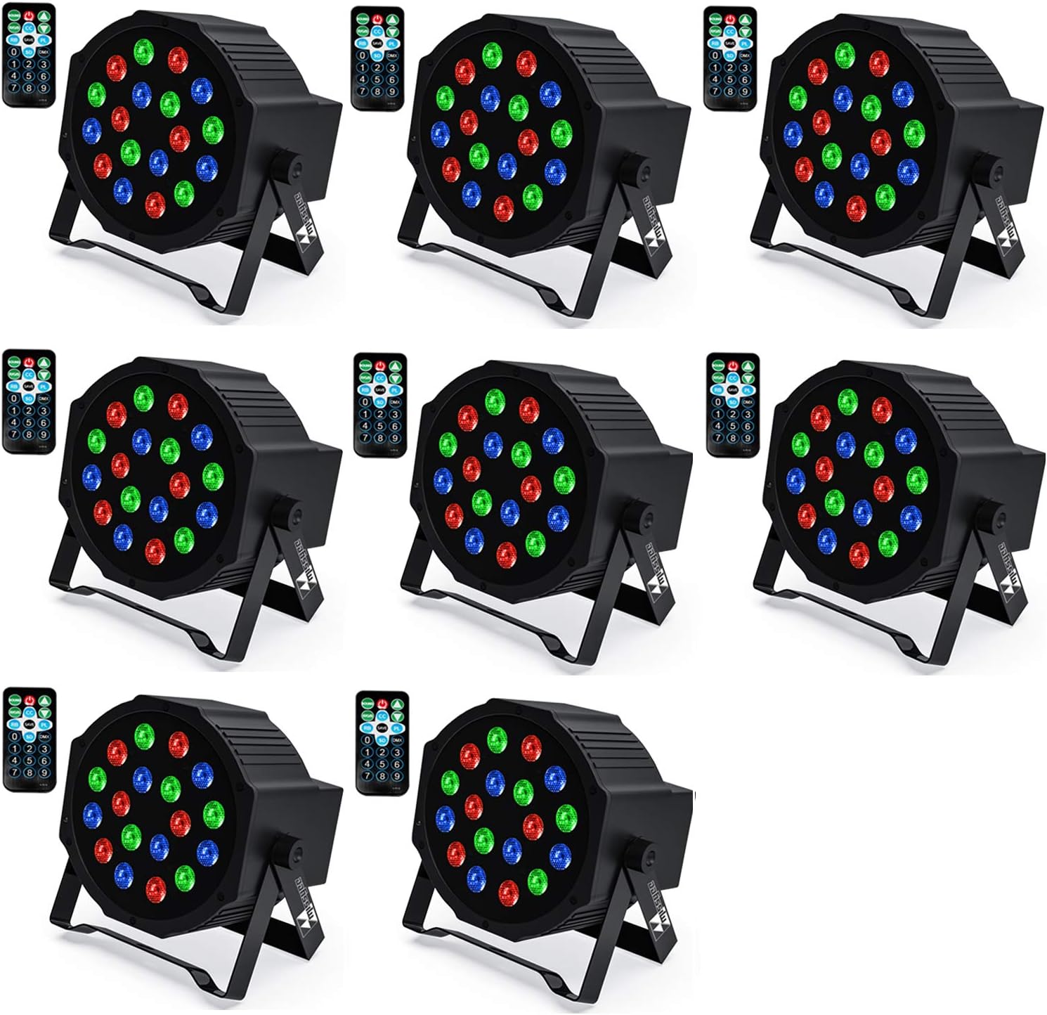 18 RGB LED Stage Lights with Remote Control (8 pcs) I5616